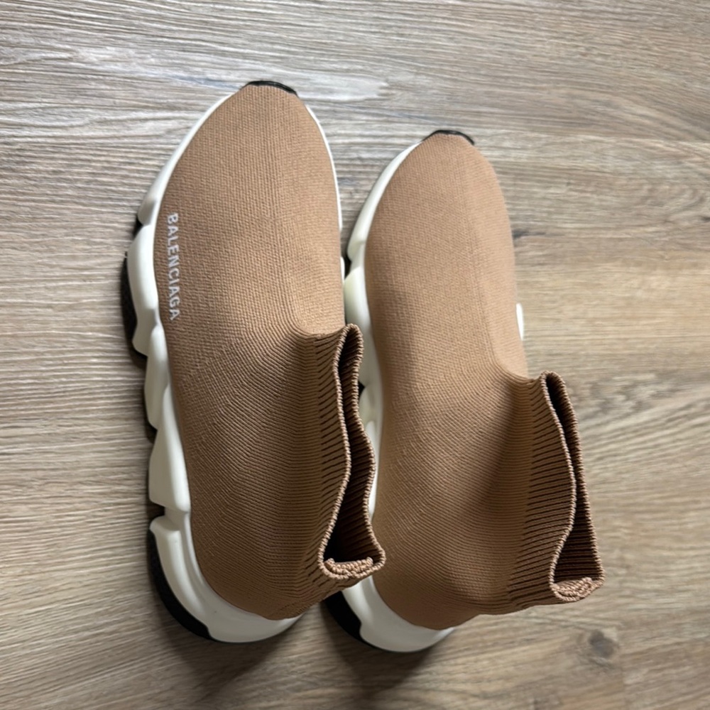 Balenciaga Brown Sock Sneakers with White Soles. Not sure if real but look good